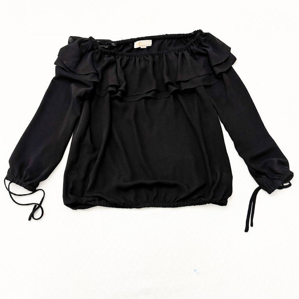 Michael Kors Black Ruffle Bohemian Top Size Small Mint Condition